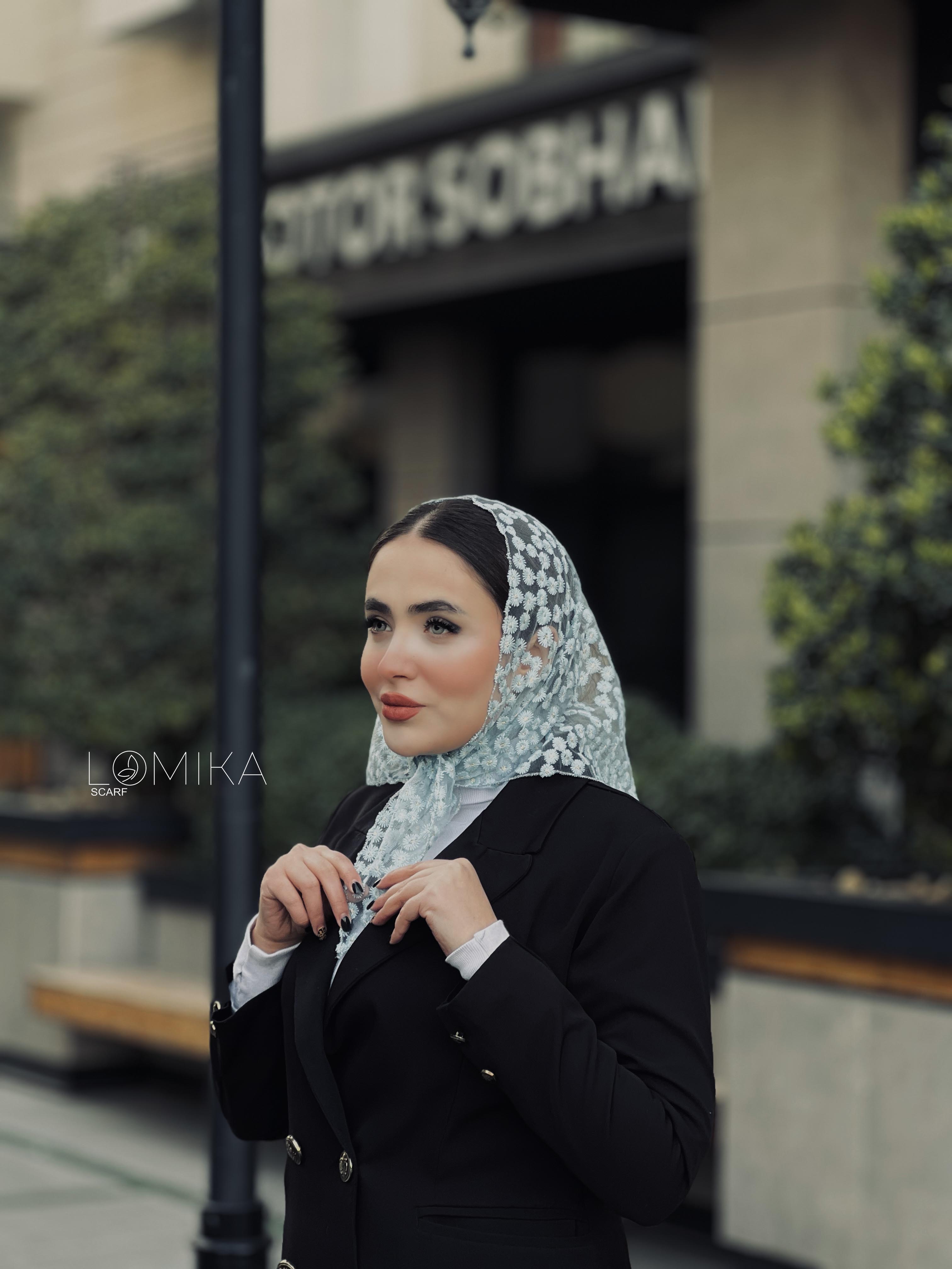 مینی اسکارف سه گوش توری بابونه بسته8رنگی کد mm5 (عمده)