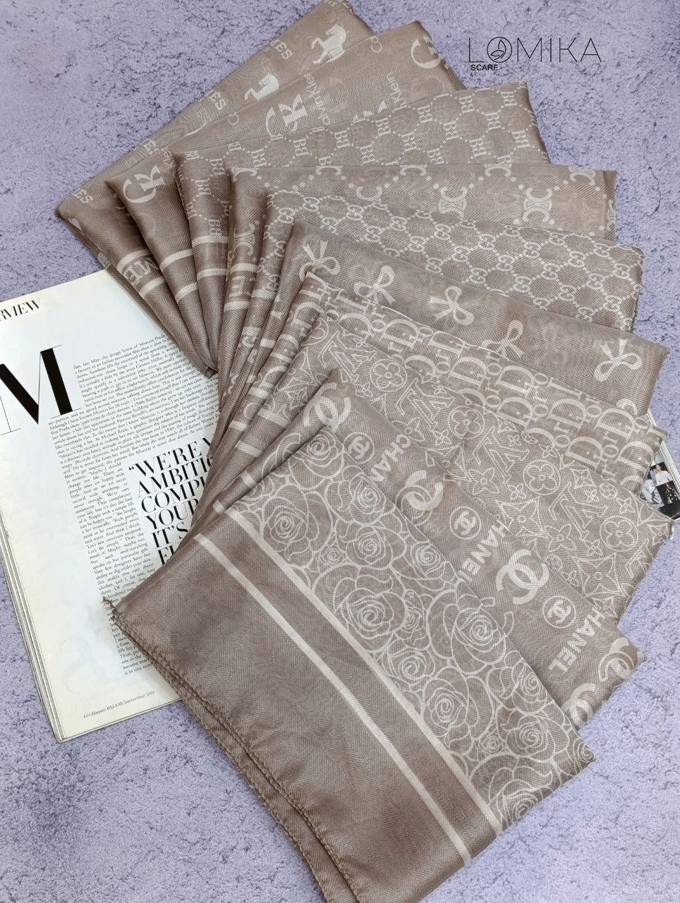 شال حریر پک کرم بسته10طرحی کد sh60 (عمده)