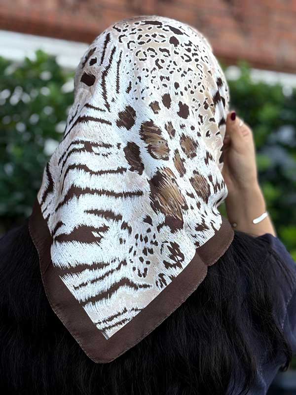 🤎خرید مینی اسکارف پک قهوه‌ای طرح‌دار بسته ۱۰ عددی | فروش عمده مینی اسکارف باکیفیت
